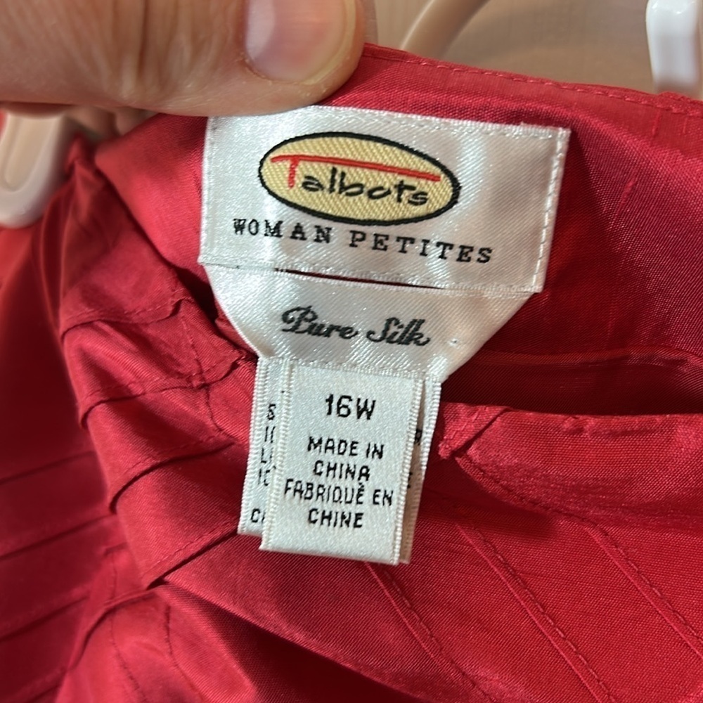 Talbots petite pure silk textured taffeta red midi length skirt size 16 WP - Picture 3 of 9